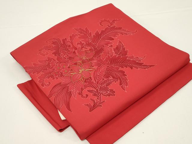 平和屋着物●塩瀬　つけ帯　駒刺繍　草花文　正絹　逸品　CABD4310dy