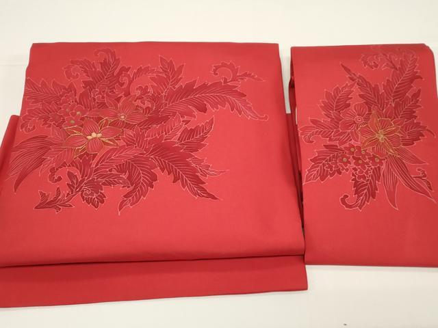 平和屋着物●塩瀬　つけ帯　駒刺繍　草花文　正絹　逸品　CABD4310dy