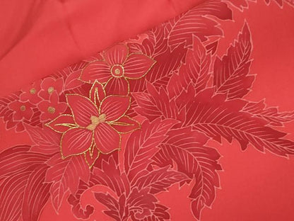 平和屋着物●塩瀬　つけ帯　駒刺繍　草花文　正絹　逸品　CABD4310dy