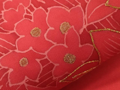 平和屋着物●塩瀬　つけ帯　駒刺繍　草花文　正絹　逸品　CABD4310dy