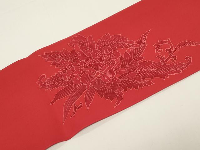 平和屋着物●塩瀬　つけ帯　駒刺繍　草花文　正絹　逸品　CABD4310dy