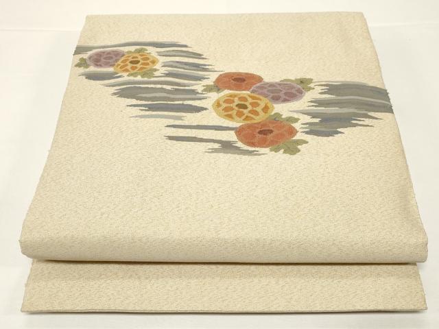 平和屋着物●爪掻き本綴れ　八寸名古屋帯　草花文　金糸　正絹　逸品　CABD4317dy