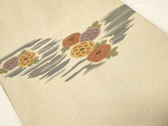 平和屋着物●爪掻き本綴れ　八寸名古屋帯　草花文　金糸　正絹　逸品　CABD4317dy