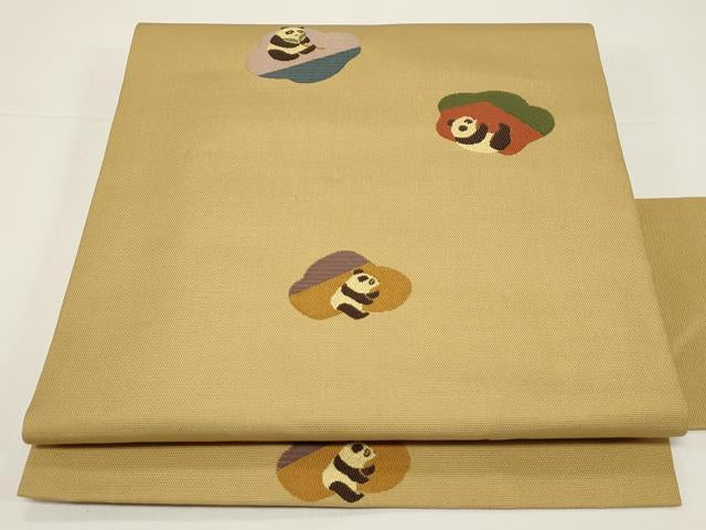 平和屋着物●九寸名古屋帯　草木染　パンダ　正絹　逸品　CABD4319dy