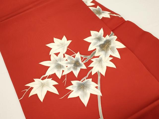 平和屋着物●塩瀬　九寸名古屋帯　手描き　楓文　金彩　正絹　逸品　CABD4321dy