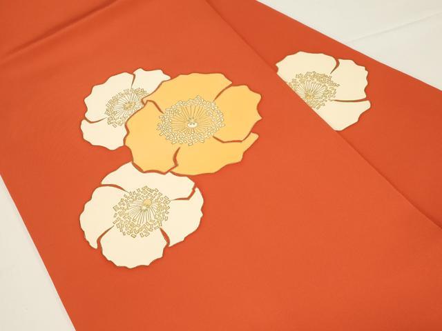 平和屋着物●塩瀬　九寸名古屋帯　けしの花柄　金彩　えり善扱い　たとう紙付き　正絹　逸品　CABD4324dy
