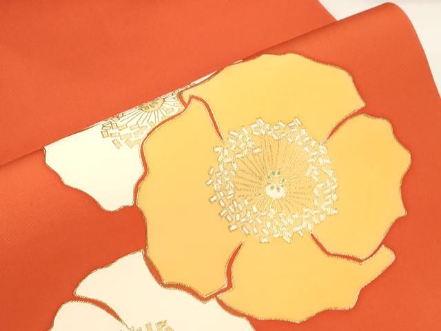 平和屋着物●塩瀬　九寸名古屋帯　けしの花柄　金彩　えり善扱い　たとう紙付き　正絹　逸品　CABD4324dy