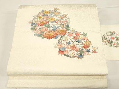 平和屋着物●九寸名古屋帯　駒刺繍　草花丸文　正絹　逸品　CABD4327dy