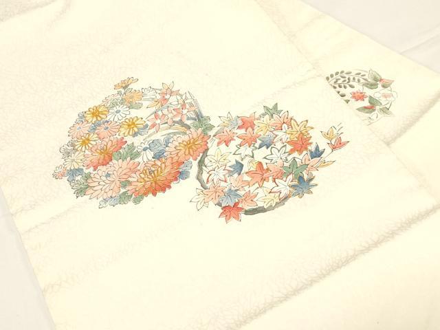 平和屋着物●九寸名古屋帯　駒刺繍　草花丸文　正絹　逸品　CABD4327dy