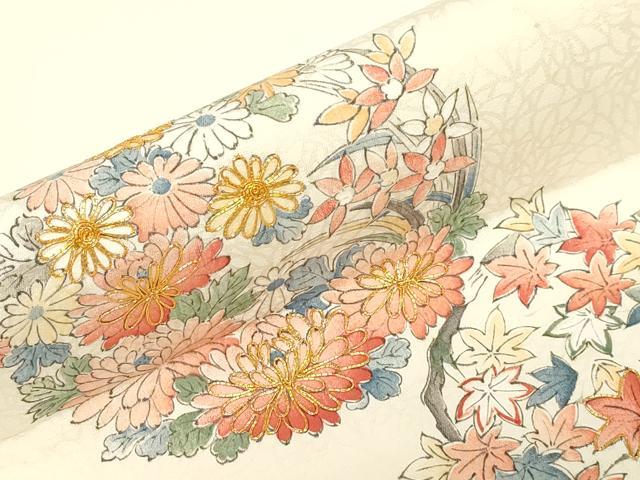 平和屋着物●九寸名古屋帯　駒刺繍　草花丸文　正絹　逸品　CABD4327dy