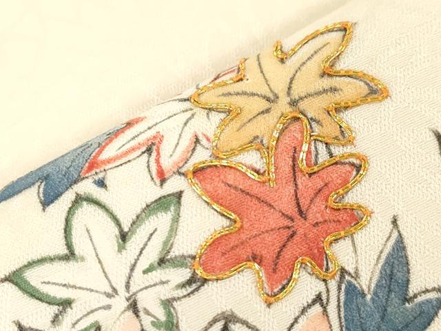 平和屋着物●九寸名古屋帯　駒刺繍　草花丸文　正絹　逸品　CABD4327dy