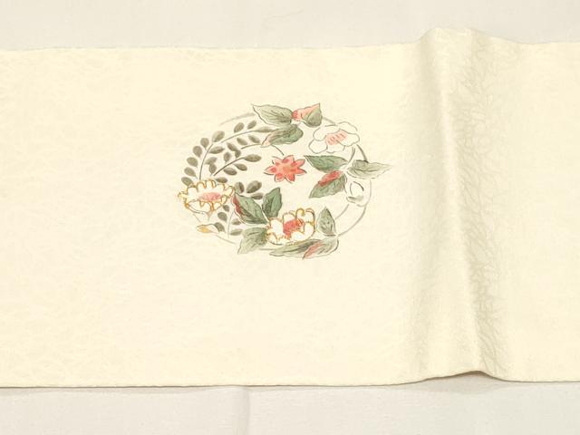 平和屋着物●九寸名古屋帯　駒刺繍　草花丸文　正絹　逸品　CABD4327dy