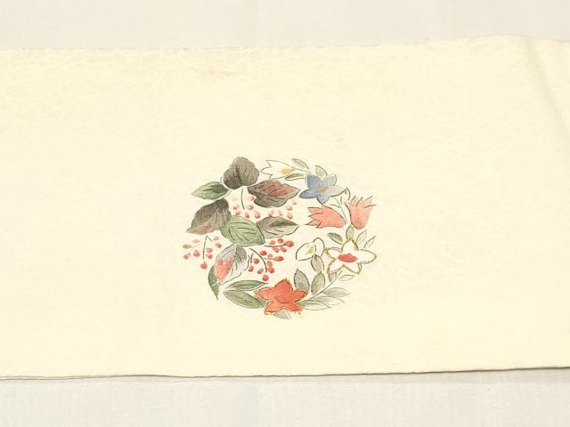 平和屋着物●九寸名古屋帯　駒刺繍　草花丸文　正絹　逸品　CABD4327dy
