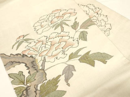 平和屋着物●九寸名古屋帯　紬地　すくい織　草花文　金糸　正絹　逸品　CABD4328dy