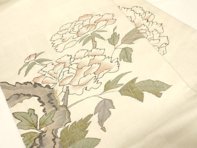 平和屋着物●九寸名古屋帯　紬地　すくい織　草花文　金糸　正絹　逸品　CABD4328dy