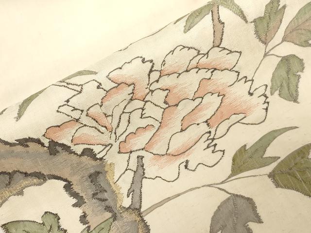 平和屋着物●九寸名古屋帯　紬地　すくい織　草花文　金糸　正絹　逸品　CABD4328dy