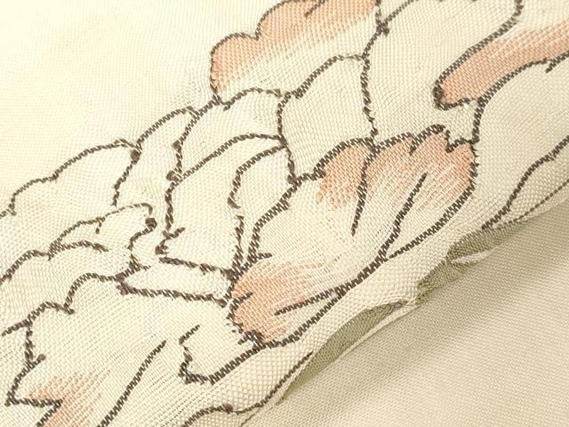 平和屋着物●九寸名古屋帯　紬地　すくい織　草花文　金糸　正絹　逸品　CABD4328dy
