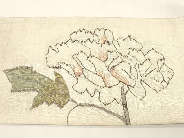 平和屋着物●九寸名古屋帯　紬地　すくい織　草花文　金糸　正絹　逸品　CABD4328dy