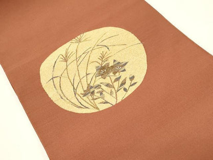 平和屋着物●爪掻き本綴れ　八寸名古屋帯　草花丸文　金糸　正絹　逸品　CABD4329dy