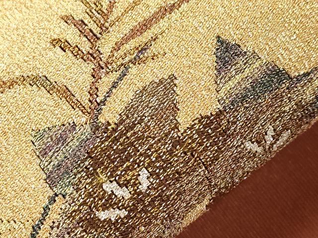 平和屋着物●爪掻き本綴れ　八寸名古屋帯　草花丸文　金糸　正絹　逸品　CABD4329dy