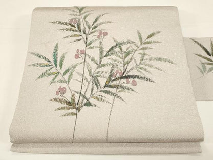 平和屋着物●九寸名古屋帯　手描き　枝木ノ実　金彩　鬼しぼ縮緬　正絹　逸品　CABD4330dy
