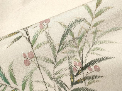 平和屋着物●九寸名古屋帯　手描き　枝木ノ実　金彩　鬼しぼ縮緬　正絹　逸品　CABD4330dy