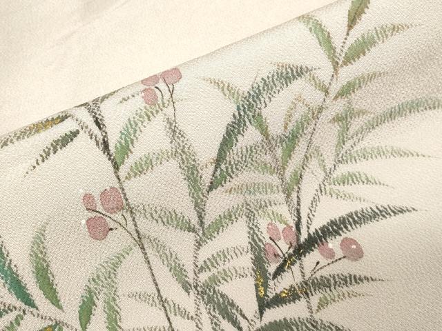 平和屋着物●九寸名古屋帯　手描き　枝木ノ実　金彩　鬼しぼ縮緬　正絹　逸品　CABD4330dy