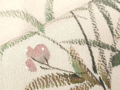 平和屋着物●九寸名古屋帯　手描き　枝木ノ実　金彩　鬼しぼ縮緬　正絹　逸品　CABD4330dy