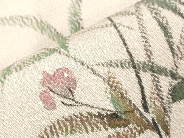 平和屋着物●九寸名古屋帯　手描き　枝木ノ実　金彩　鬼しぼ縮緬　正絹　逸品　CABD4330dy
