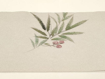 平和屋着物●九寸名古屋帯　手描き　枝木ノ実　金彩　鬼しぼ縮緬　正絹　逸品　CABD4330dy