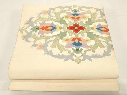 平和屋着物●爪掻き本綴れ　八寸名古屋帯　吉祥花文　金糸　正絹　逸品　CABD4331dy