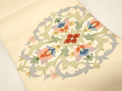 平和屋着物●爪掻き本綴れ　八寸名古屋帯　吉祥花文　金糸　正絹　逸品　CABD4331dy