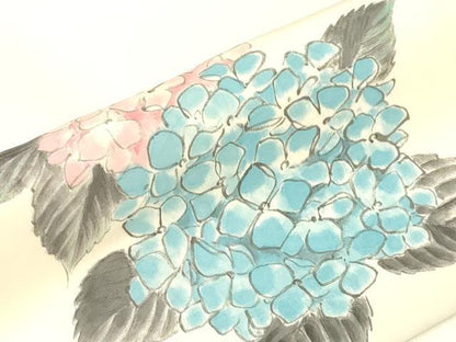 平和屋着物●塩瀬　九寸名古屋帯　作家物　手描き　紫陽花　正絹　逸品　CABD4335dy