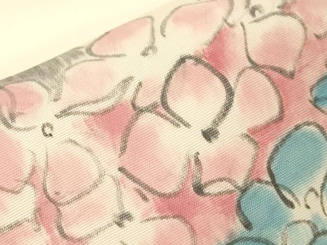 平和屋着物●塩瀬　九寸名古屋帯　作家物　手描き　紫陽花　正絹　逸品　CABD4335dy