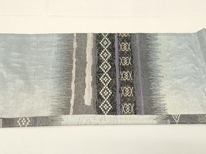 平和屋着物●九寸名古屋帯　紬地　花織　横段動物文　兎　ふくろう　正絹　逸品　CABD4336dy