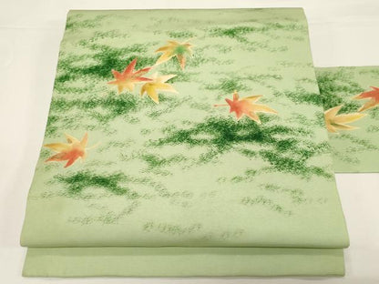 平和屋着物●塩瀬　九寸名古屋帯　楓文　金彩　正絹　逸品　CABD4339dy
