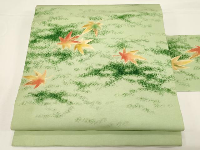 平和屋着物●塩瀬　九寸名古屋帯　楓文　金彩　正絹　逸品　CABD4339dy