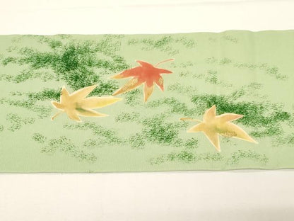 平和屋着物●塩瀬　九寸名古屋帯　楓文　金彩　正絹　逸品　CABD4339dy