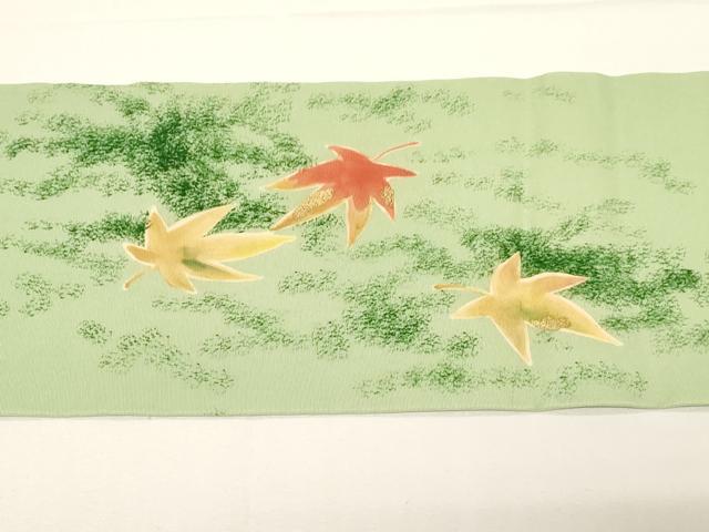 平和屋着物●塩瀬　九寸名古屋帯　楓文　金彩　正絹　逸品　CABD4339dy