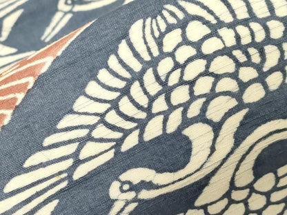 平和屋着物●九寸名古屋帯　紬地　型染め　双鶴文　正絹　逸品　CABD4342dy