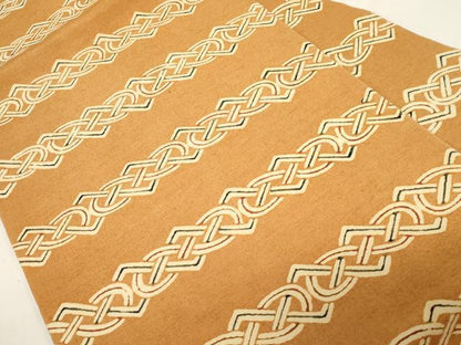 平和屋着物●九寸名古屋帯　紬地　型染め　幾何学文　正絹　逸品　CABD4344dy