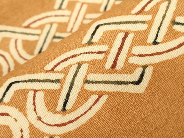 平和屋着物●九寸名古屋帯　紬地　型染め　幾何学文　正絹　逸品　CABD4344dy