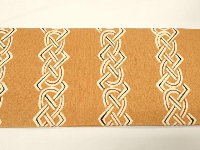 平和屋着物●九寸名古屋帯　紬地　型染め　幾何学文　正絹　逸品　CABD4344dy