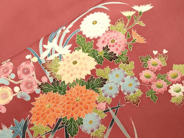 平和屋着物●塩瀬　九寸名古屋帯　友禅　作家物　陶器花文　正絹　逸品　未使用　CABD4345dy