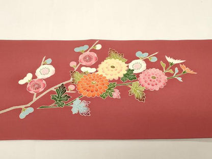 平和屋着物●塩瀬　九寸名古屋帯　友禅　作家物　陶器花文　正絹　逸品　未使用　CABD4345dy