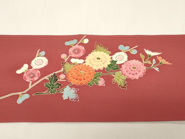 平和屋着物●塩瀬　九寸名古屋帯　友禅　作家物　陶器花文　正絹　逸品　未使用　CABD4345dy