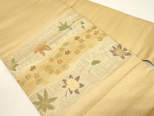平和屋着物●アンティーク　大正ロマン　九寸名古屋帯　刺繍　舞花文　金糸　正絹　逸品　CABD4346dy