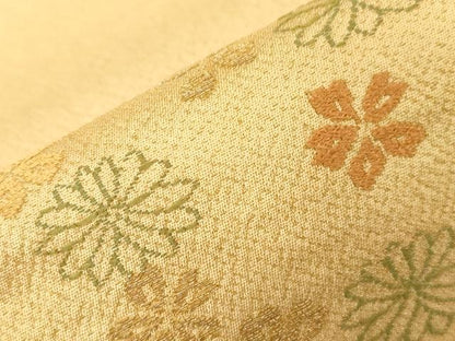 平和屋着物●アンティーク　大正ロマン　九寸名古屋帯　刺繍　舞花文　金糸　正絹　逸品　CABD4346dy