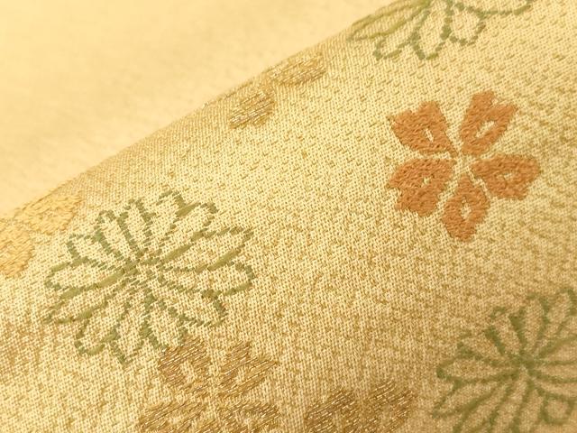 平和屋着物●アンティーク　大正ロマン　九寸名古屋帯　刺繍　舞花文　金糸　正絹　逸品　CABD4346dy