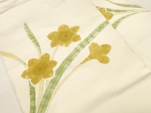 平和屋着物●染色作家　小倉淳史　塩瀬　九寸名古屋帯　絞り　草花文　金彩　正絹　逸品　CABD4349dy